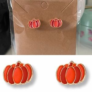 3/$15 Halloween Earrings Pumpkin Earrings Golden Metal and Enamel